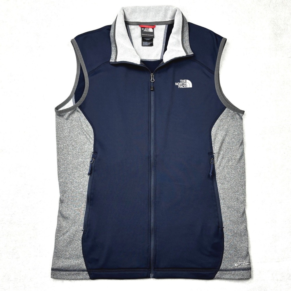 The North Face Vest Mens Small Navy Blue Gray Full Zip Grid Fleece Tech Gilet S